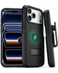 Heavy-Duty Shockproof Belt-Clip Holster Holster for iPhone 17 Pro — Black