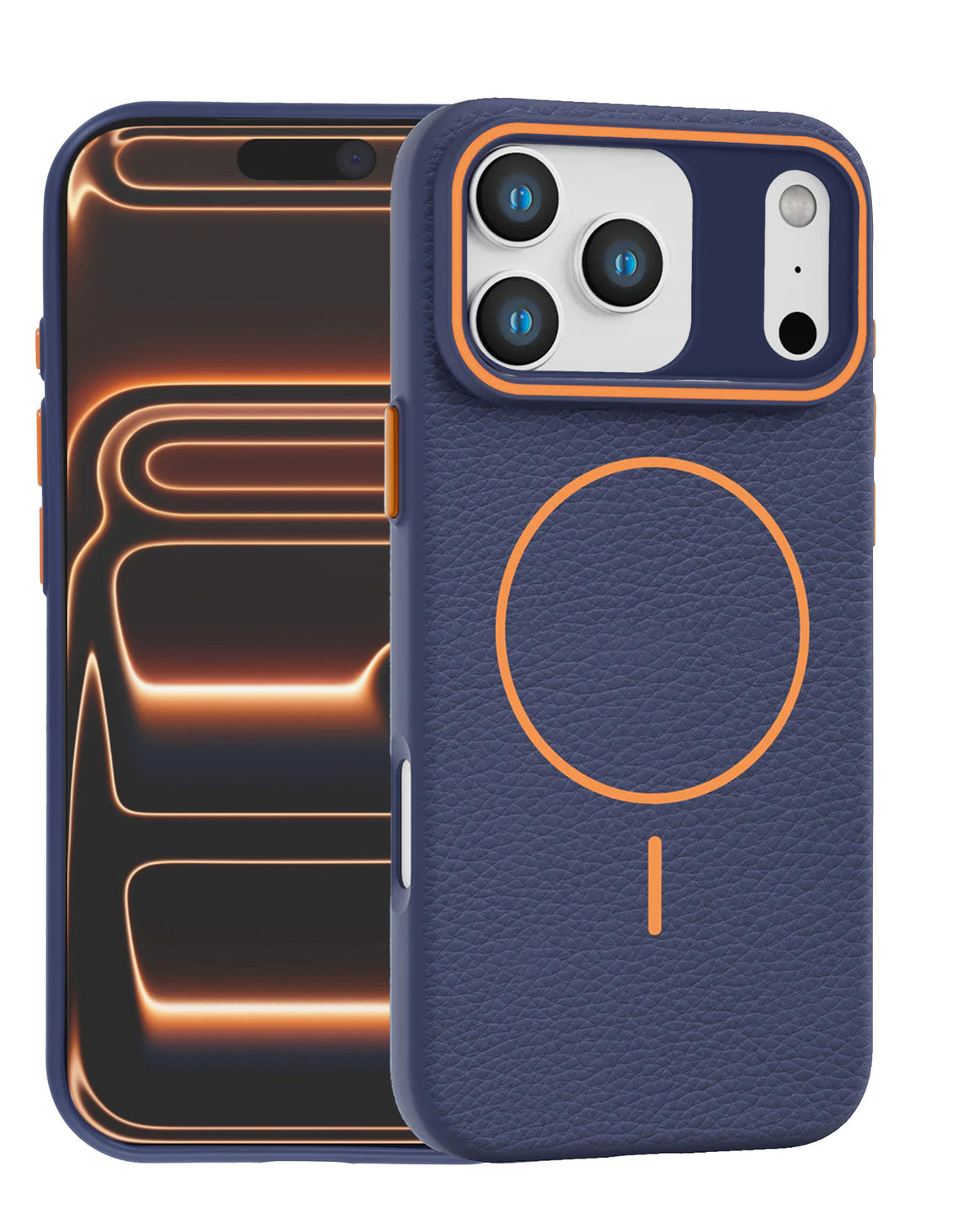 Magnetic Leather Case for iPhone 17 Pro — Wayne Blue & Orange