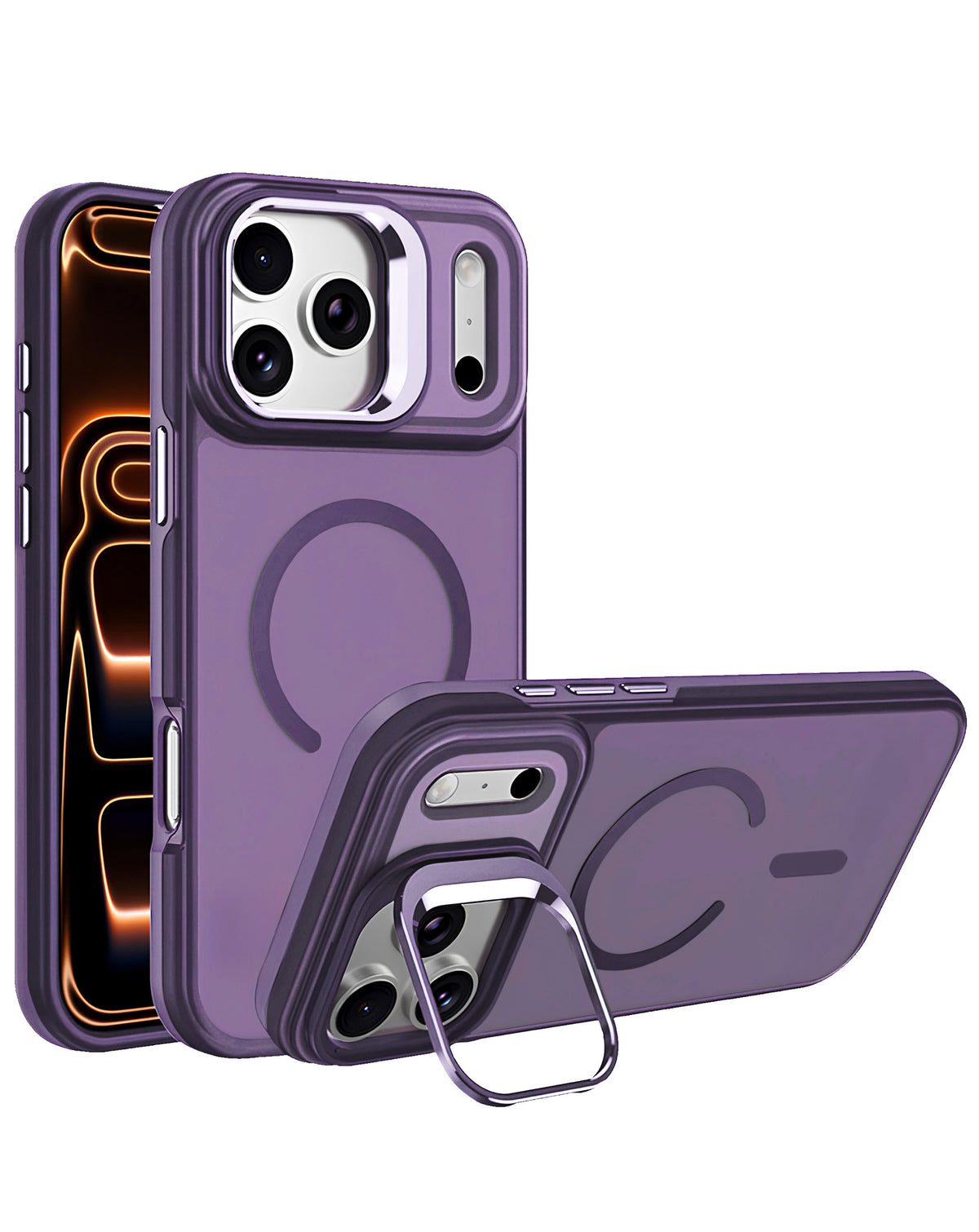 Kickstand Wireless-Charging Compatible Slim Case for iPhone 17 Pro / 18 Pro — Purple