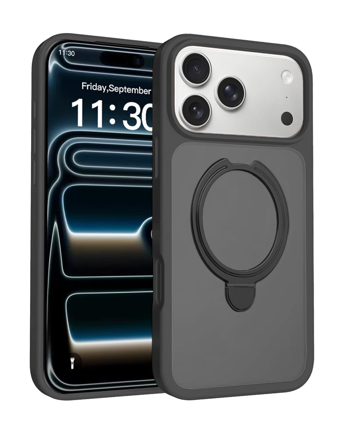 Kickstand Crystal Clear Slim Case for iPhone 17 Pro / 18 Pro — Black