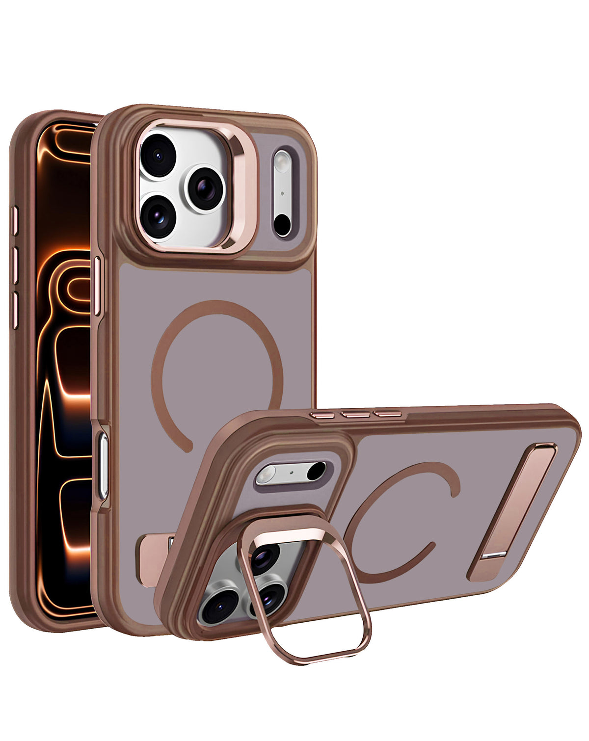 Kickstand Crystal Clear Camera-Protecting Case for iPhone 17 Pro / 18 Pro — Brown