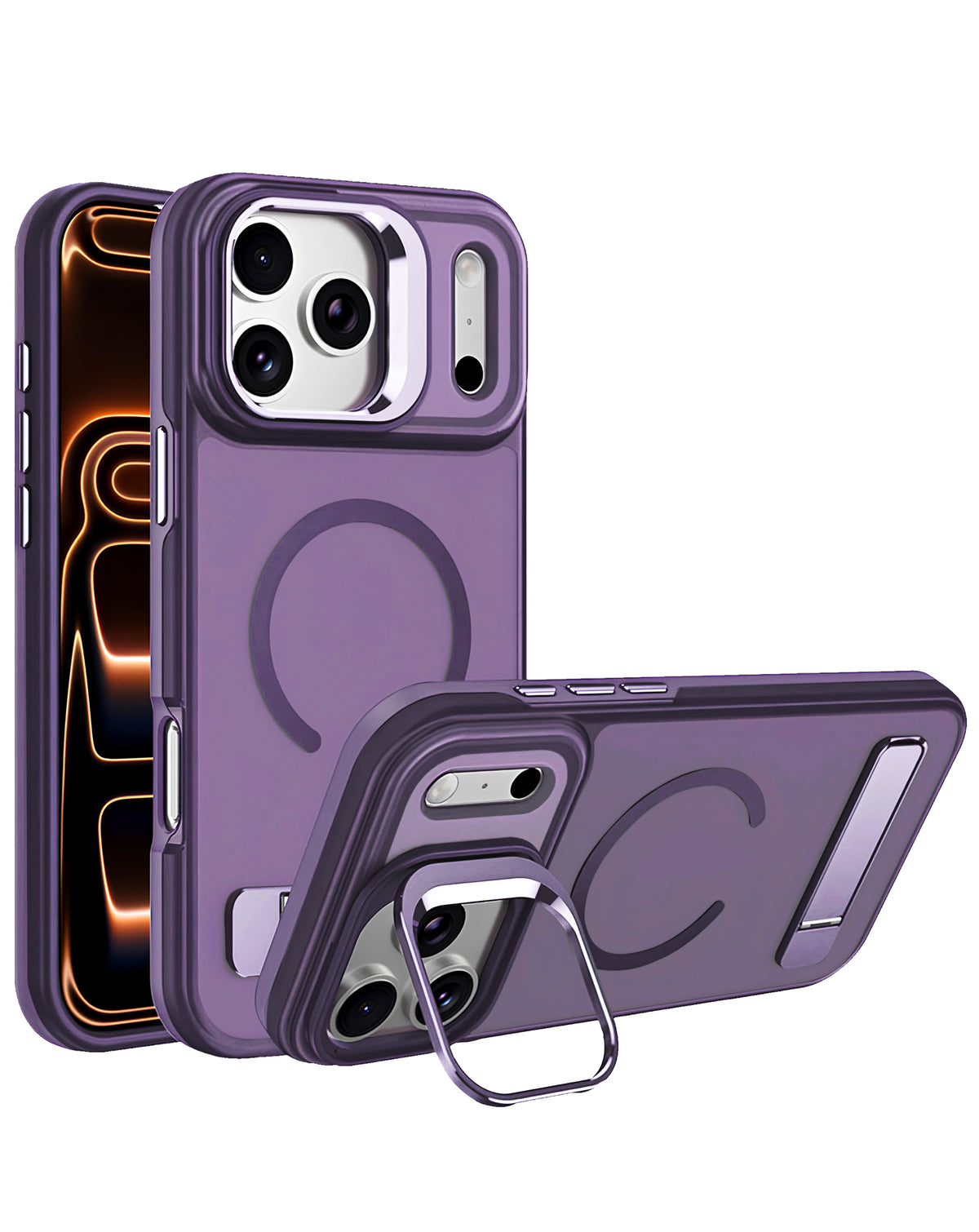 Kickstand Crystal Clear Camera-Protecting Case for iPhone 17 Pro / 18 Pro — Purple