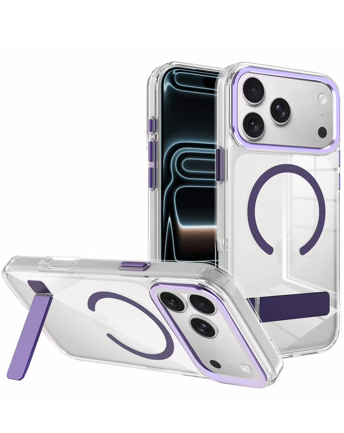 MagSafe Kickstand Crystal Clear Case for iPhone 17 Pro / 18 Pro — Purple