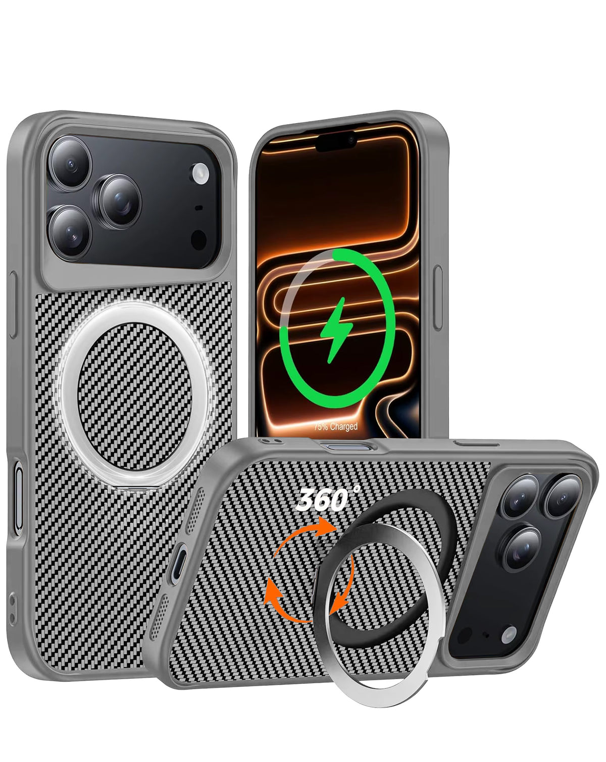 Magnetic Kickstand Full-Body Case for iPhone 17 Pro / 18 Pro — Silver
