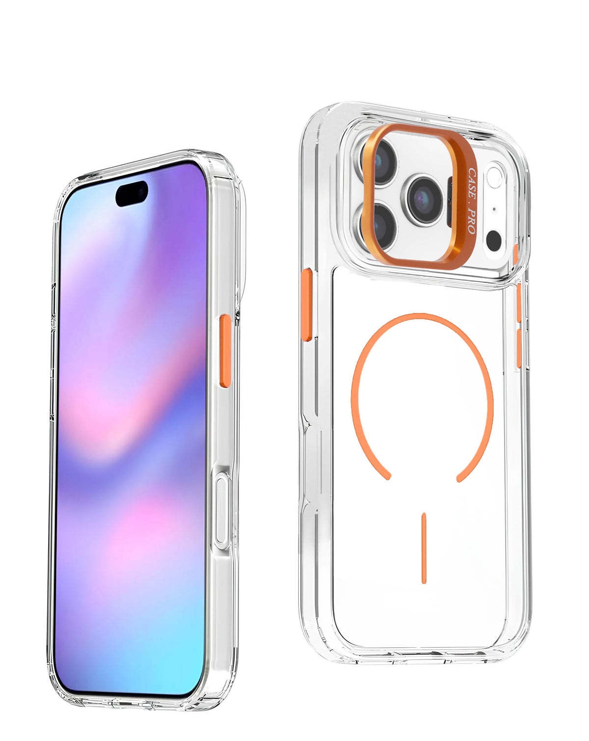 Magnetic Kickstand Crystal Clear Case for iPhone 17 Pro / 18 Pro — Orange