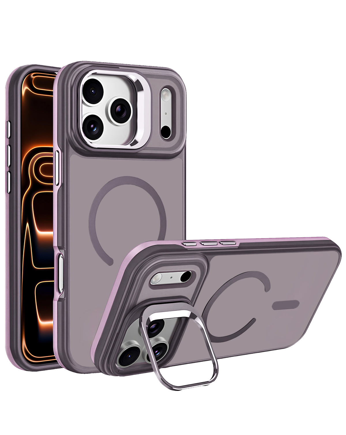 Kickstand Wireless-Charging Compatible Slim Case for iPhone 17 Pro Max / 18 Pro Max — Pink