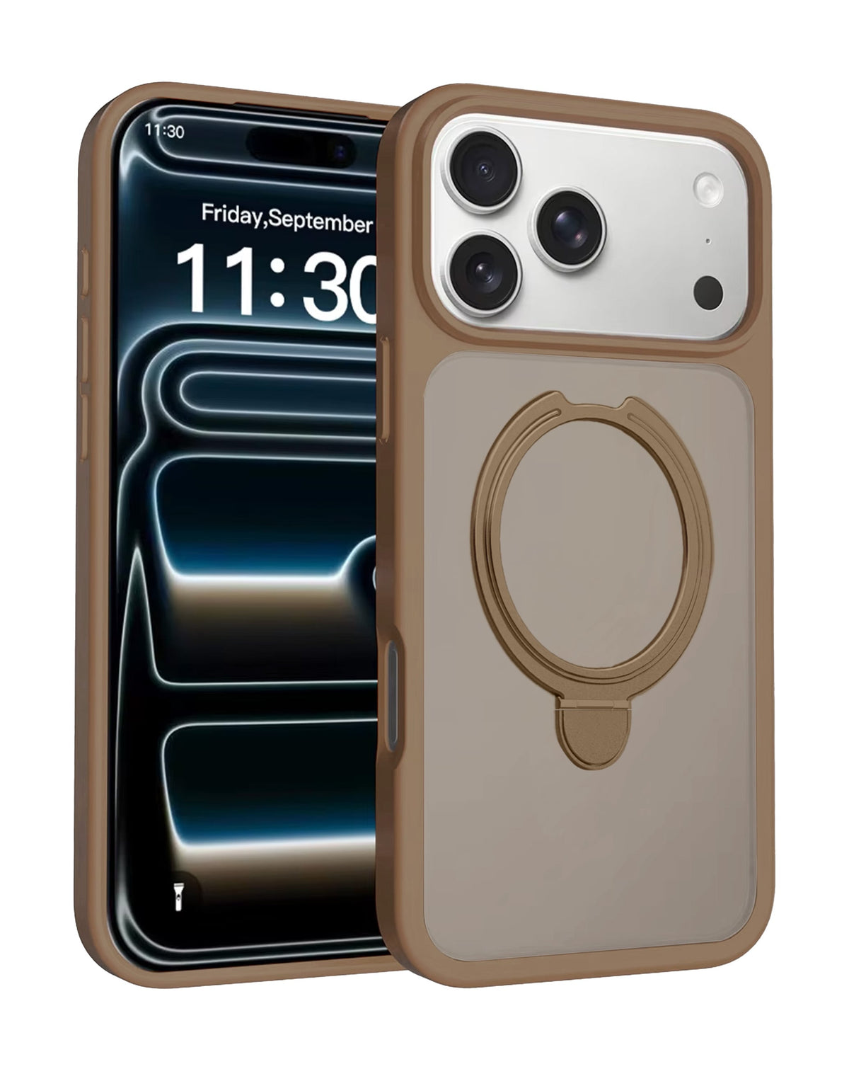 Kickstand Crystal Clear Slim Case for iPhone 17 Pro Max / 18 Pro Max — Brown