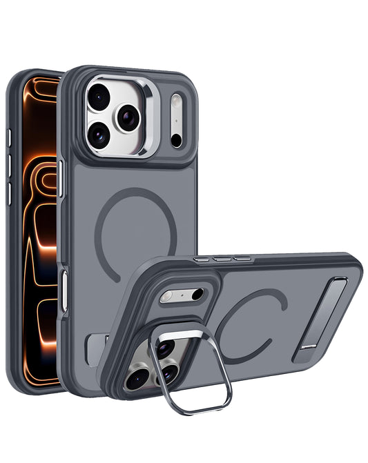 Kickstand Crystal Clear Camera-Protecting Case for iPhone 17 Pro Max / 18 Pro Max — Gray