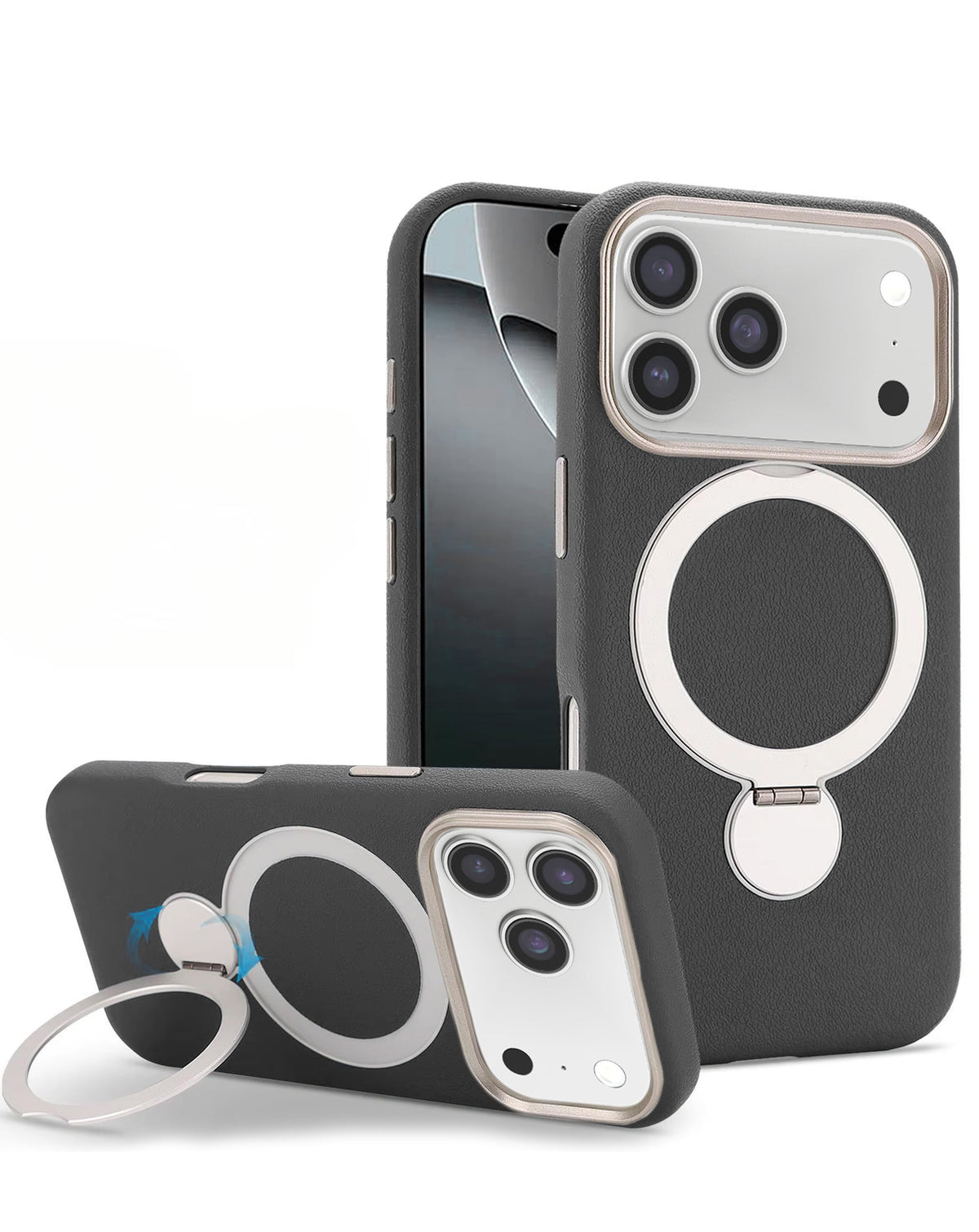 Magnetic Kickstand Soft Silicone Case for iPhone 17 Pro Max / 18 Pro Max — Black