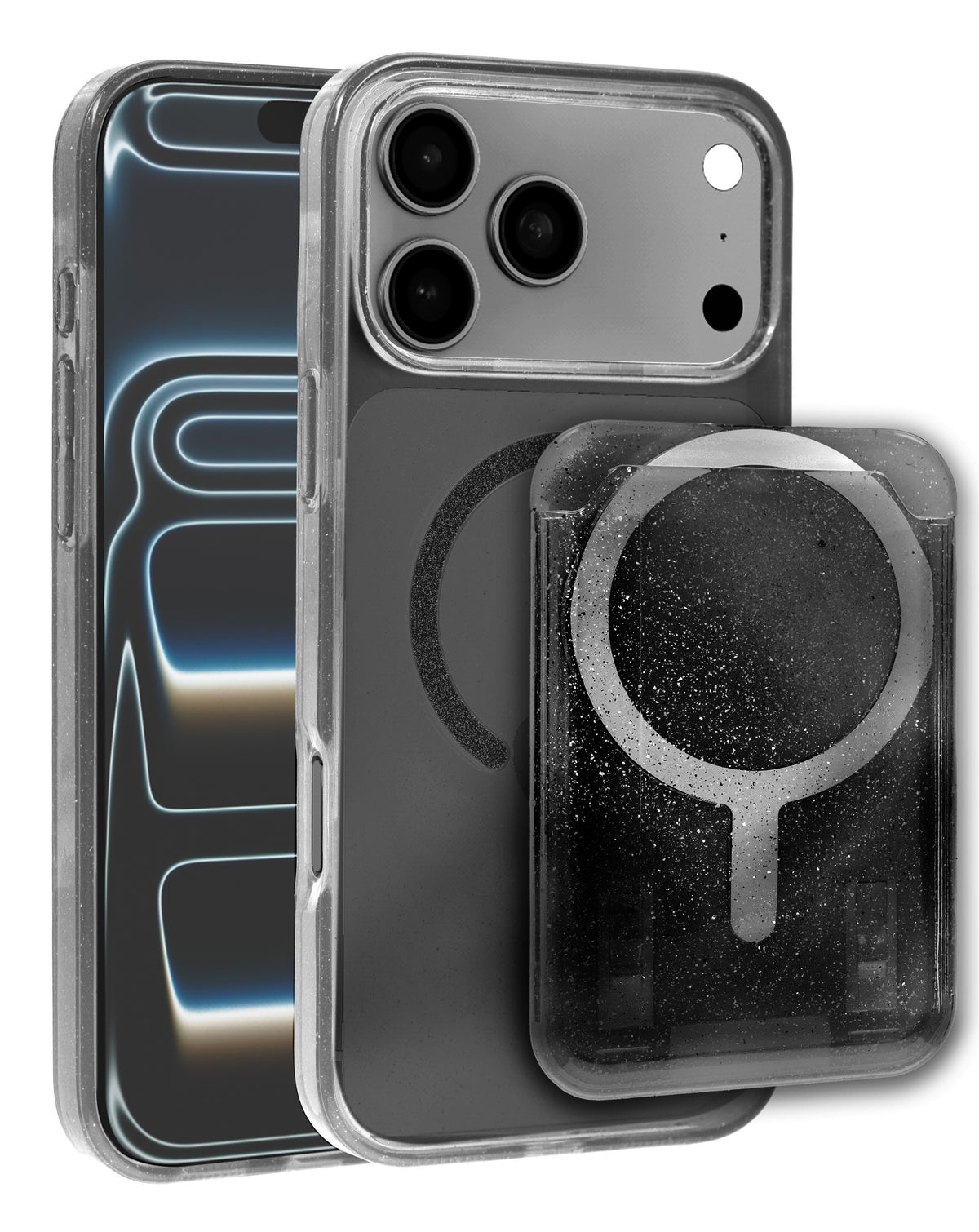 Magnetic Wallet Glitter Case for iPhone 17 Pro Max / 18 Pro Max — Black