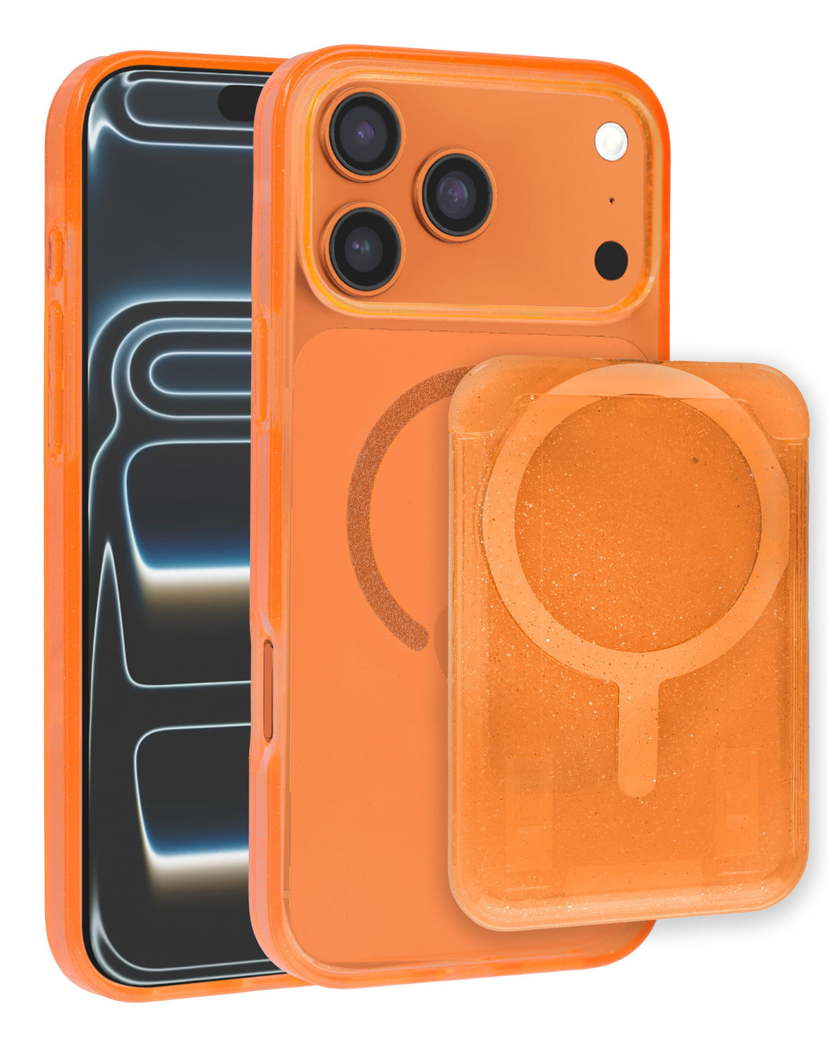 Magnetic Wallet Glitter Case for iPhone 17 Pro Max / 18 Pro Max — Orange