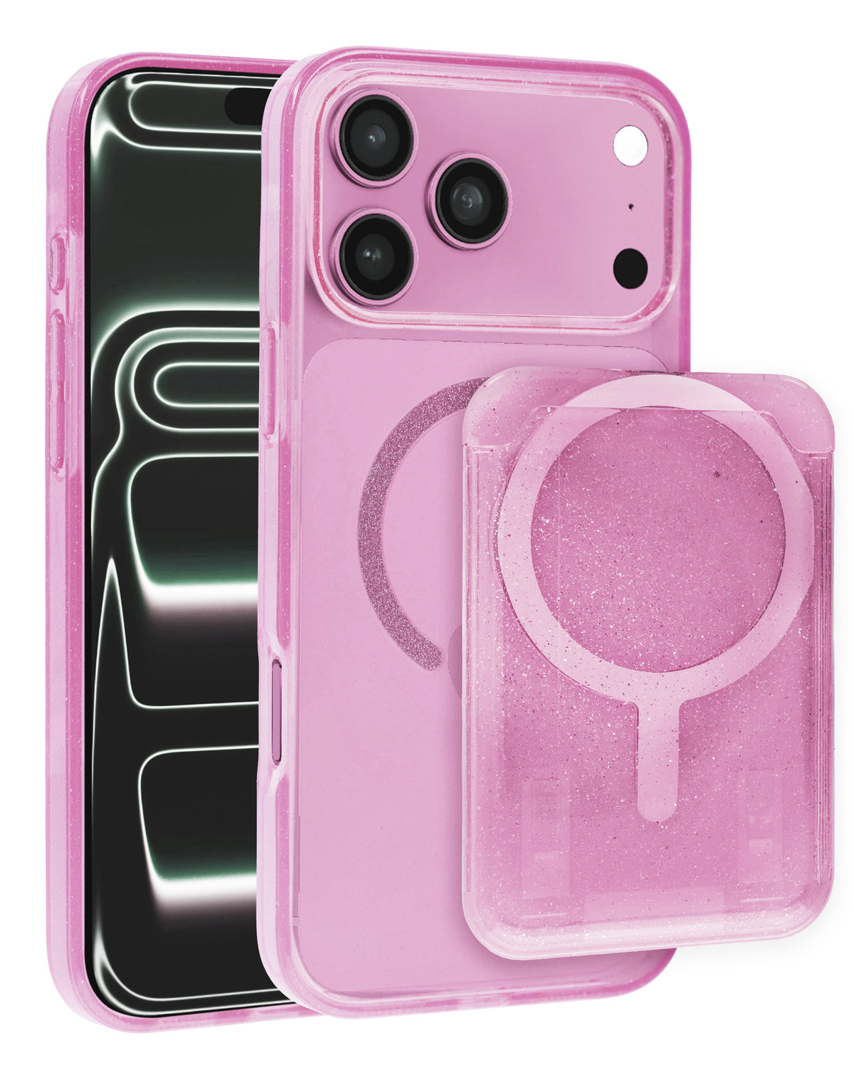 Magnetic Wallet Glitter Case for iPhone 17 Pro Max / 18 Pro Max — Pink