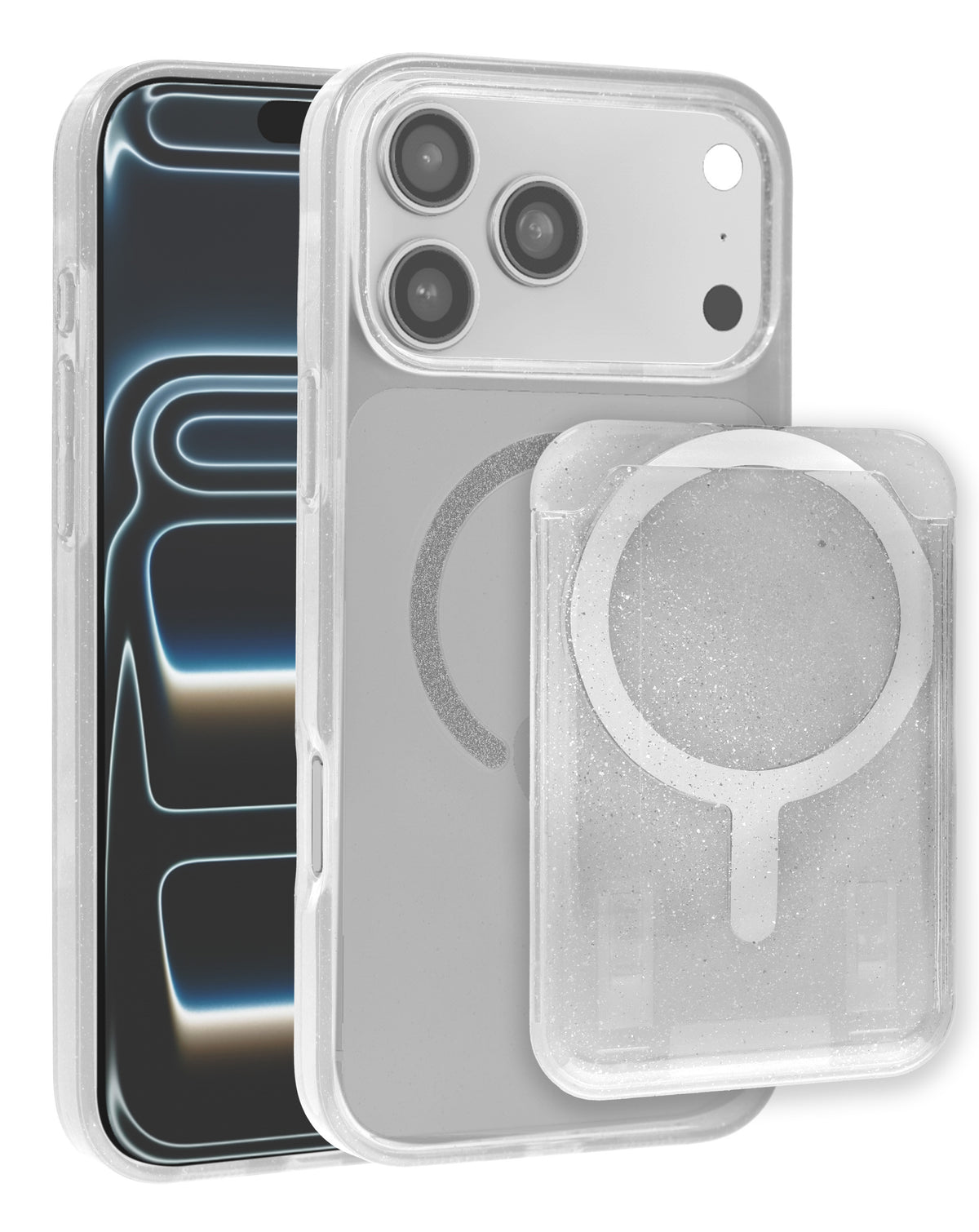 Magnetic Wallet Glitter Case for iPhone 17 Pro Max / 18 Pro Max — White