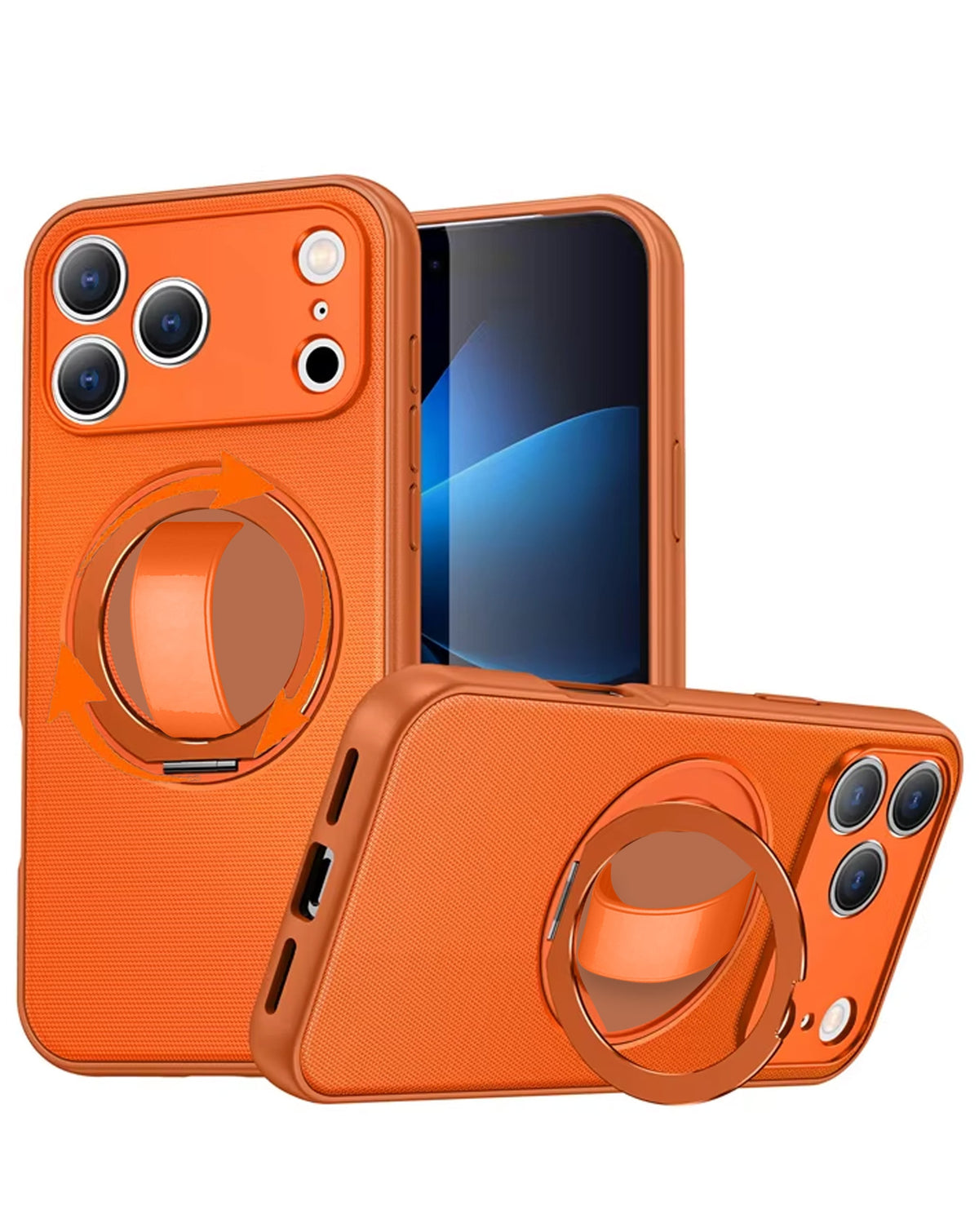 Heavy-Duty Shockproof Kickstand Full-Body Case for iPhone 17 Pro Max / 18 Pro Max — Orange
