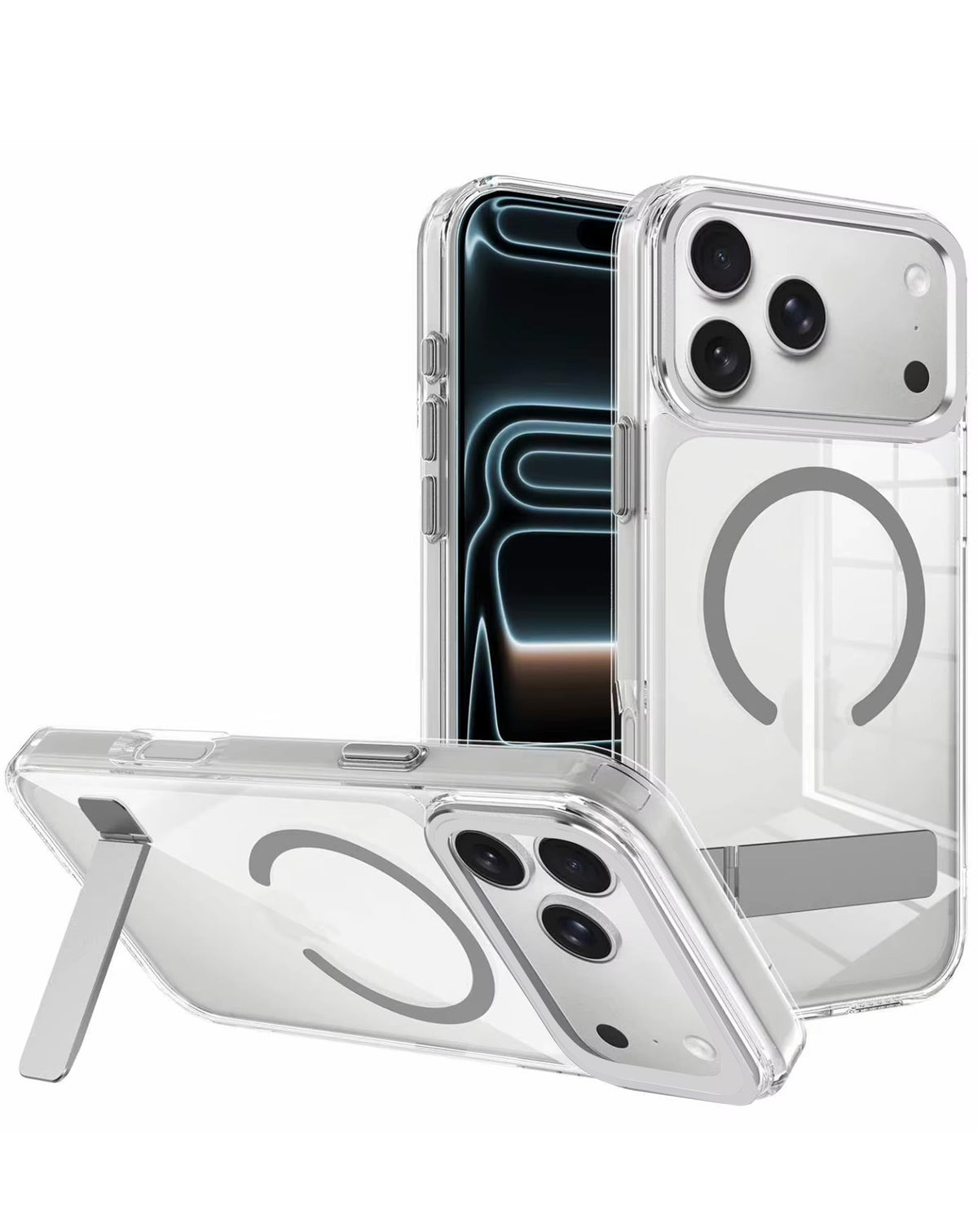 MagSafe Kickstand Crystal Clear Case for iPhone 17 Pro Max / 18 Pro Max — Gray