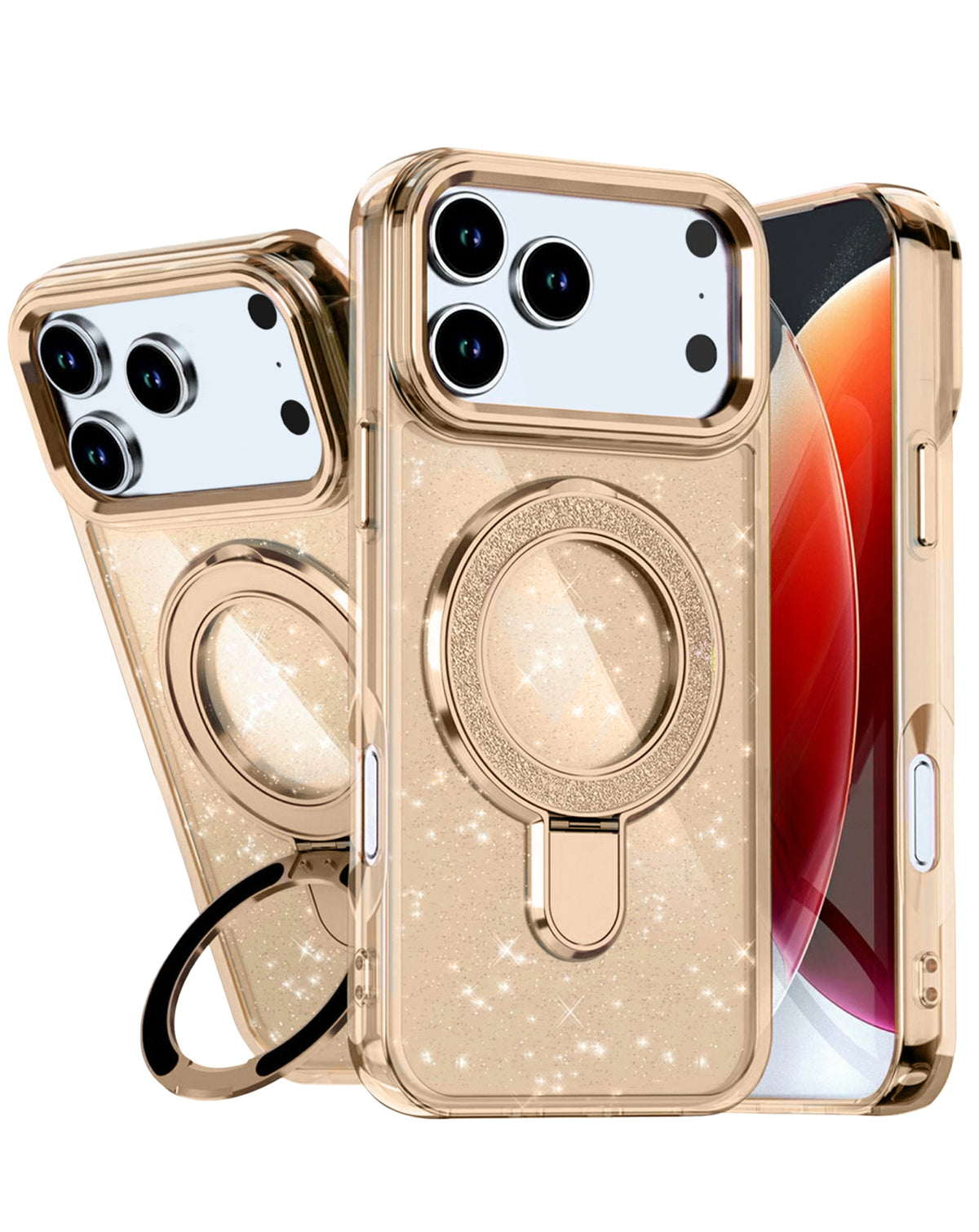 Kickstand Glitter Case for iPhone 17 Pro Max / 18 Pro Max — Gold