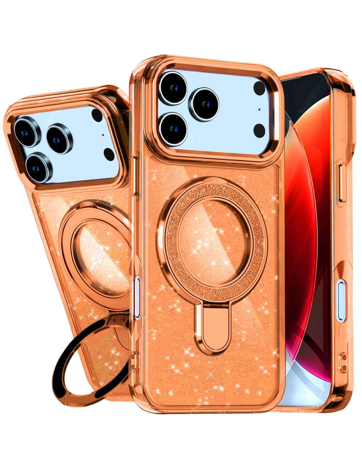 Kickstand Glitter Case for iPhone 17 Pro Max / 18 Pro Max — Orange
