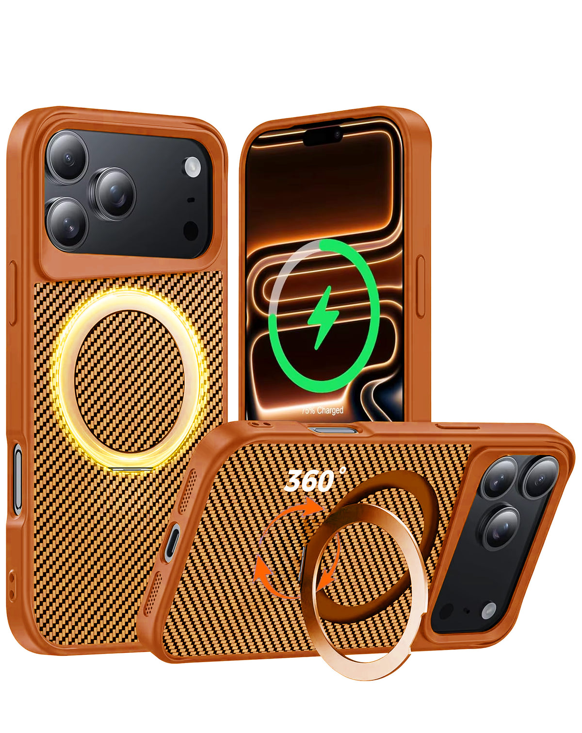 Magnetic Kickstand Full-Body Case for iPhone 17 Pro Max / 18 Pro Max — Orange