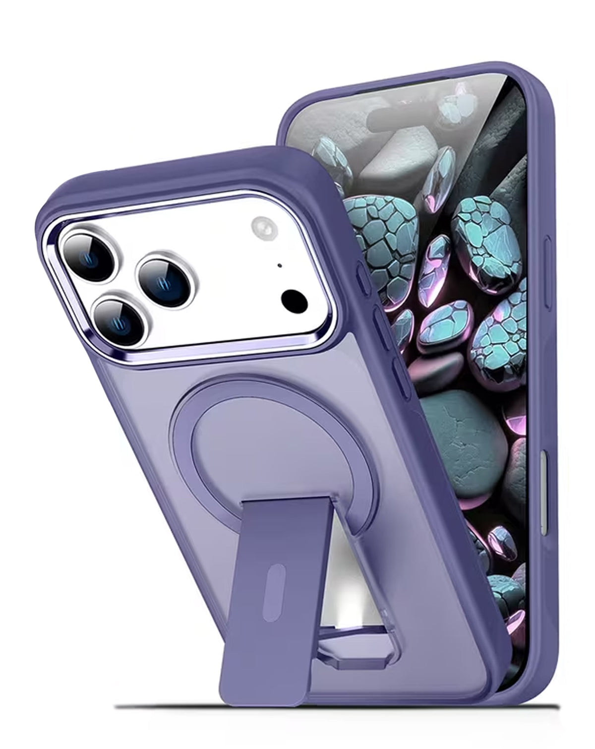Magnetic Kickstand Crystal Clear Case for iPhone 17 Pro Max / 18 Pro Max — Purple
