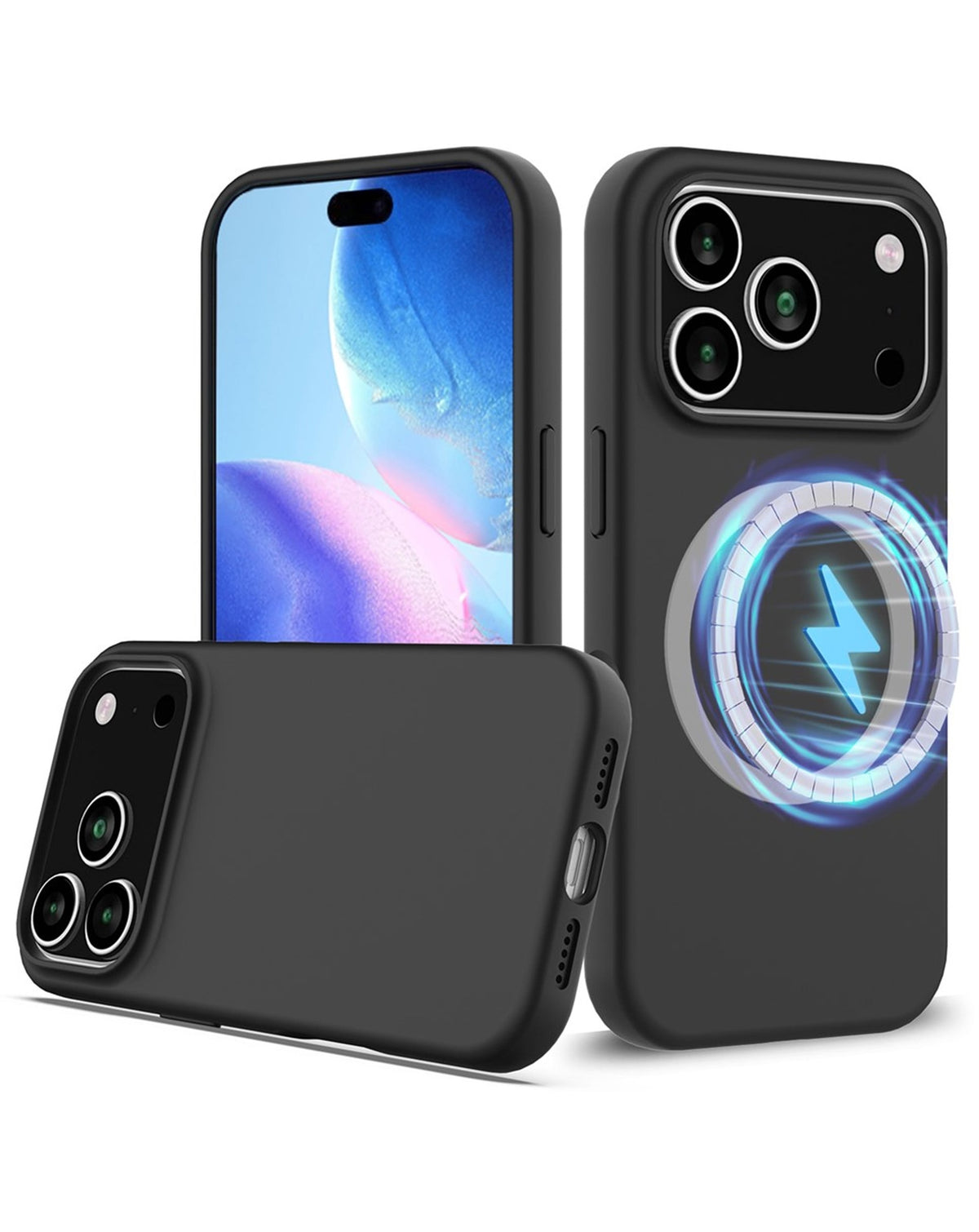 Soft Silicone Wireless-Charging Compatible Case for iPhone 17 Pro Max / 18 Pro Max — Black