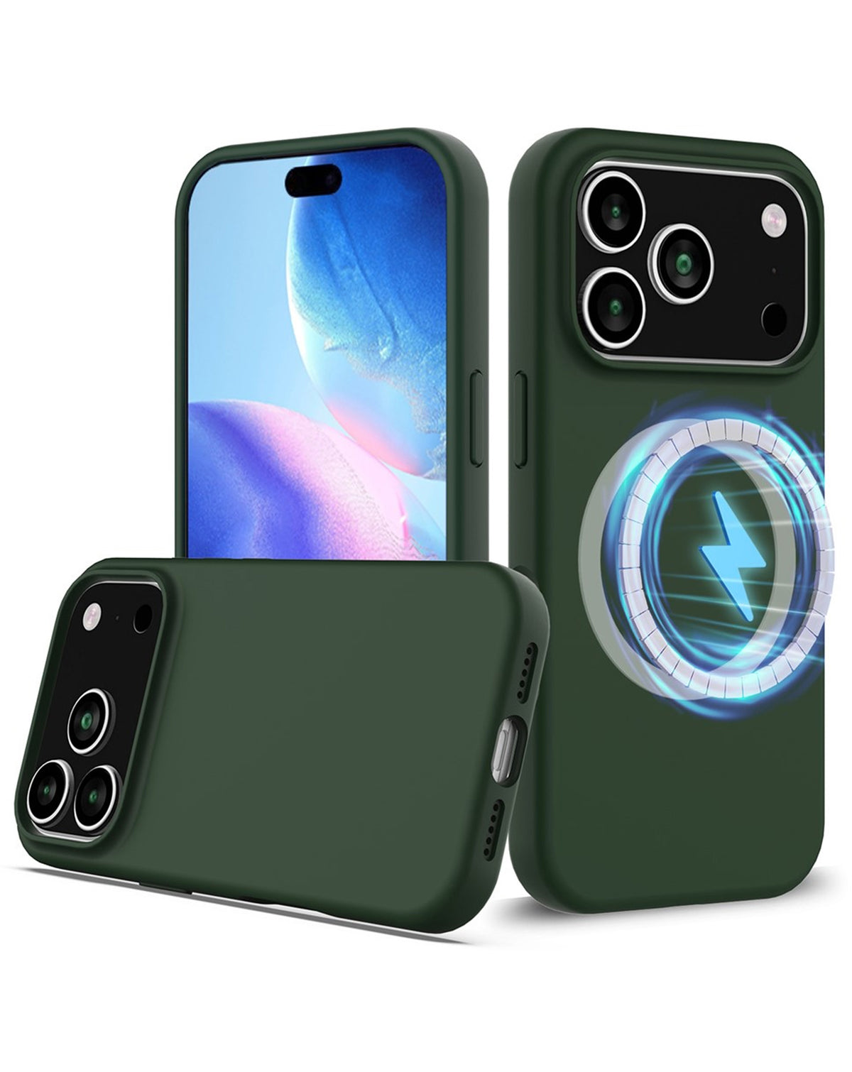 Soft Silicone Wireless-Charging Compatible Case for iPhone 17 Pro Max / 18 Pro Max — Green