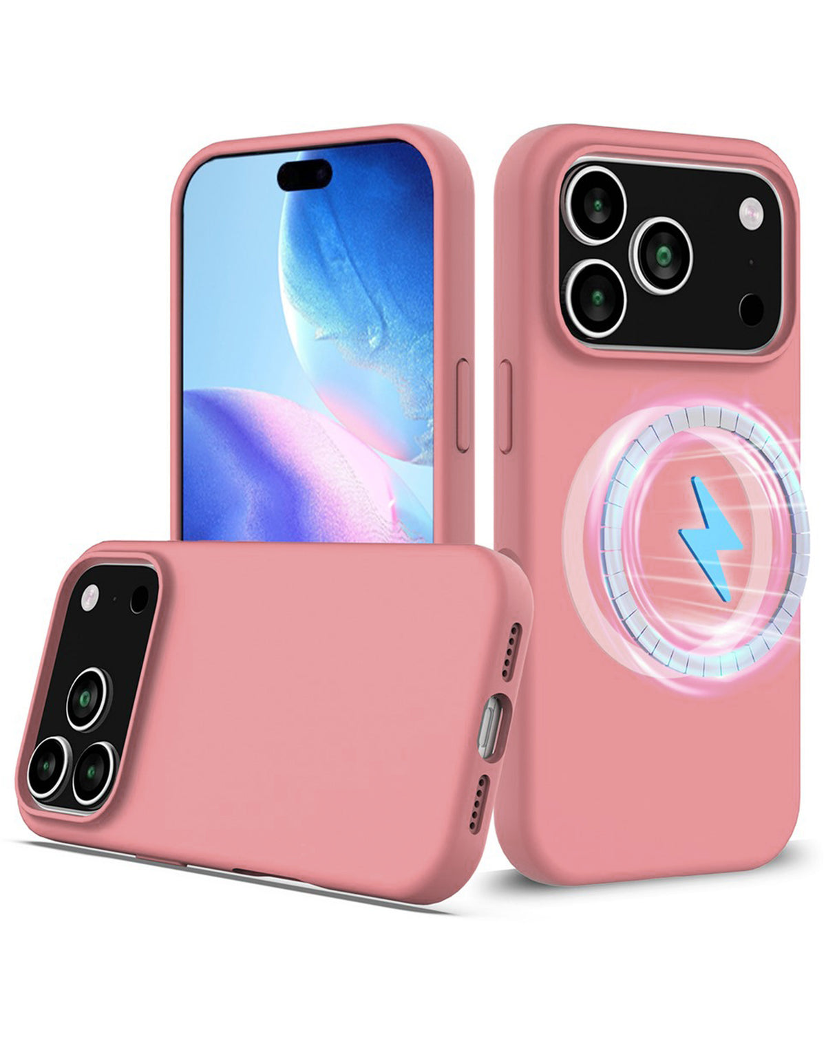 Soft Silicone Wireless-Charging Compatible Case for iPhone 17 Pro Max / 18 Pro Max — Pink