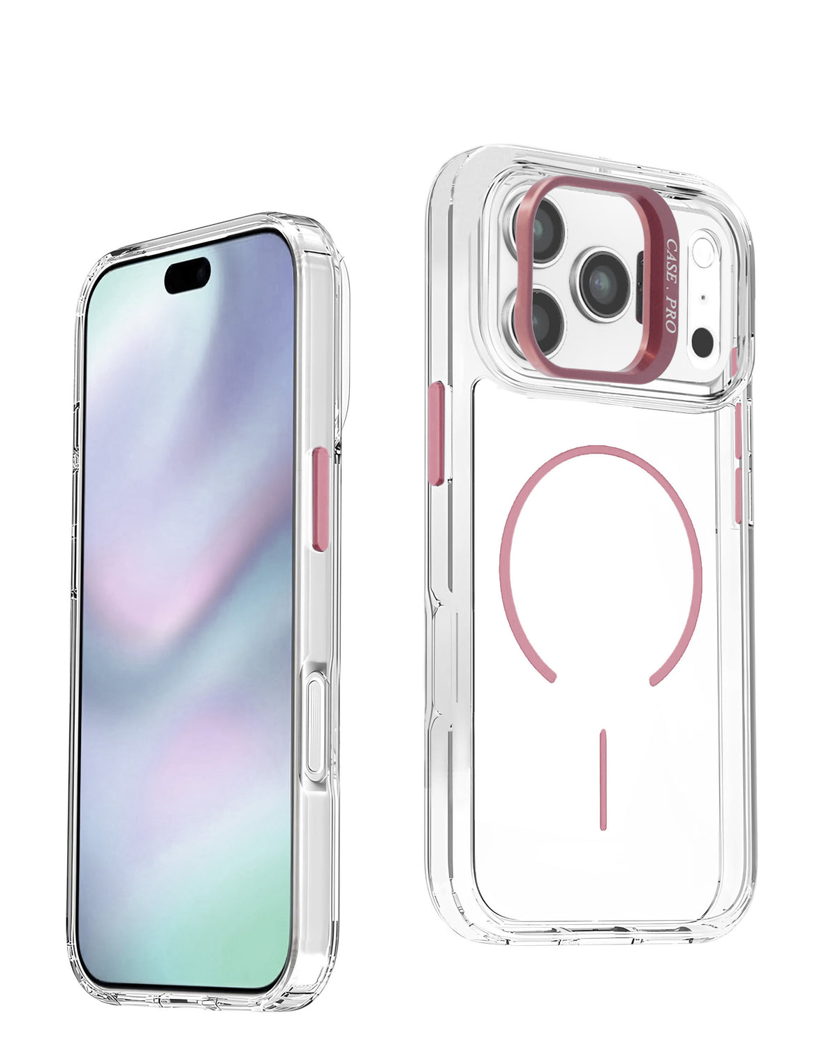 Magnetic Kickstand Crystal Clear Case for iPhone 17 Pro Max / 18 Pro Max — Pink