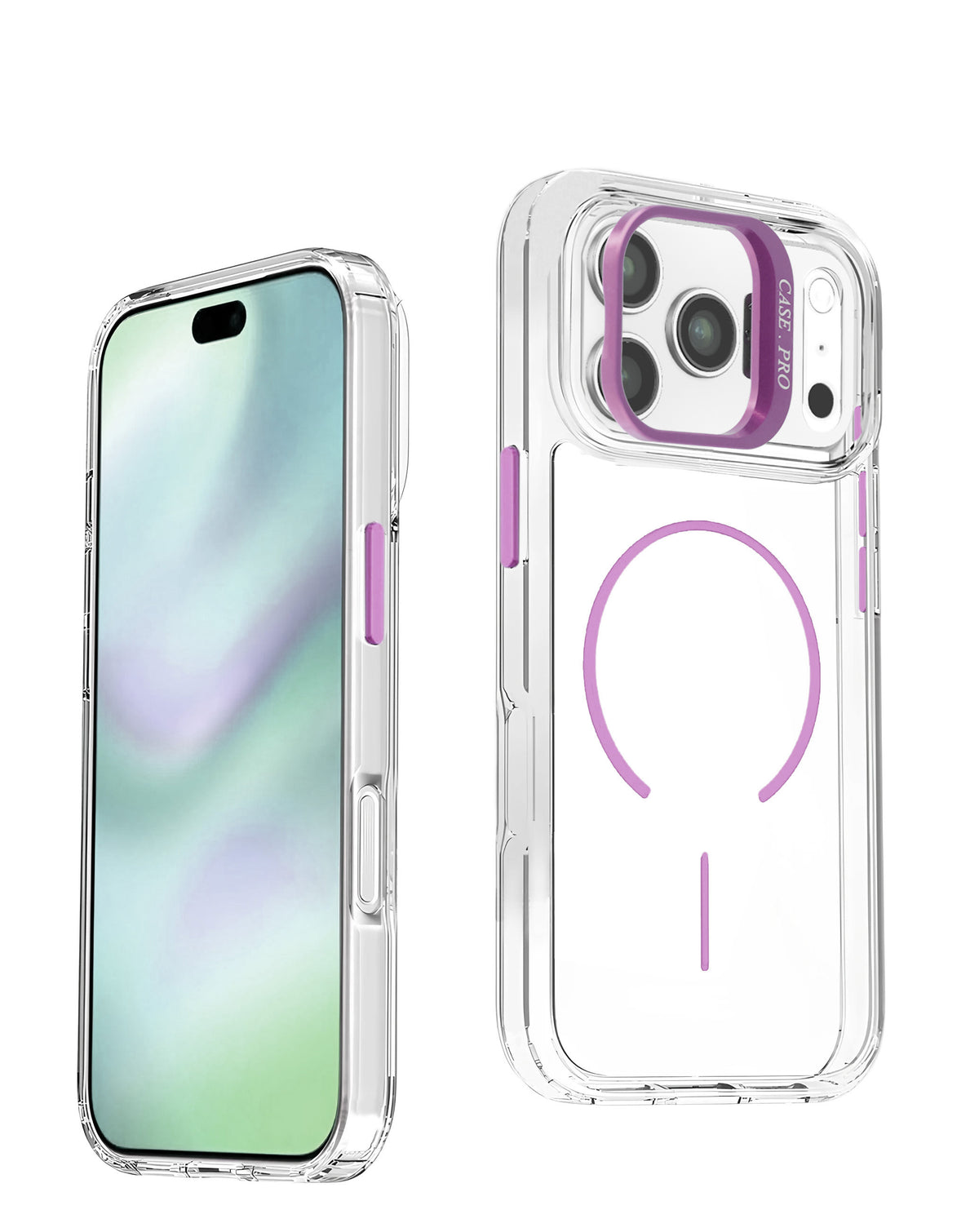 Magnetic Kickstand Crystal Clear Case for iPhone 17 Pro Max / 18 Pro Max — Purple