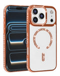Magnetic Crystal Clear Glitter Case for iPhone 17 Pro Max / 18 Pro Max — Orange