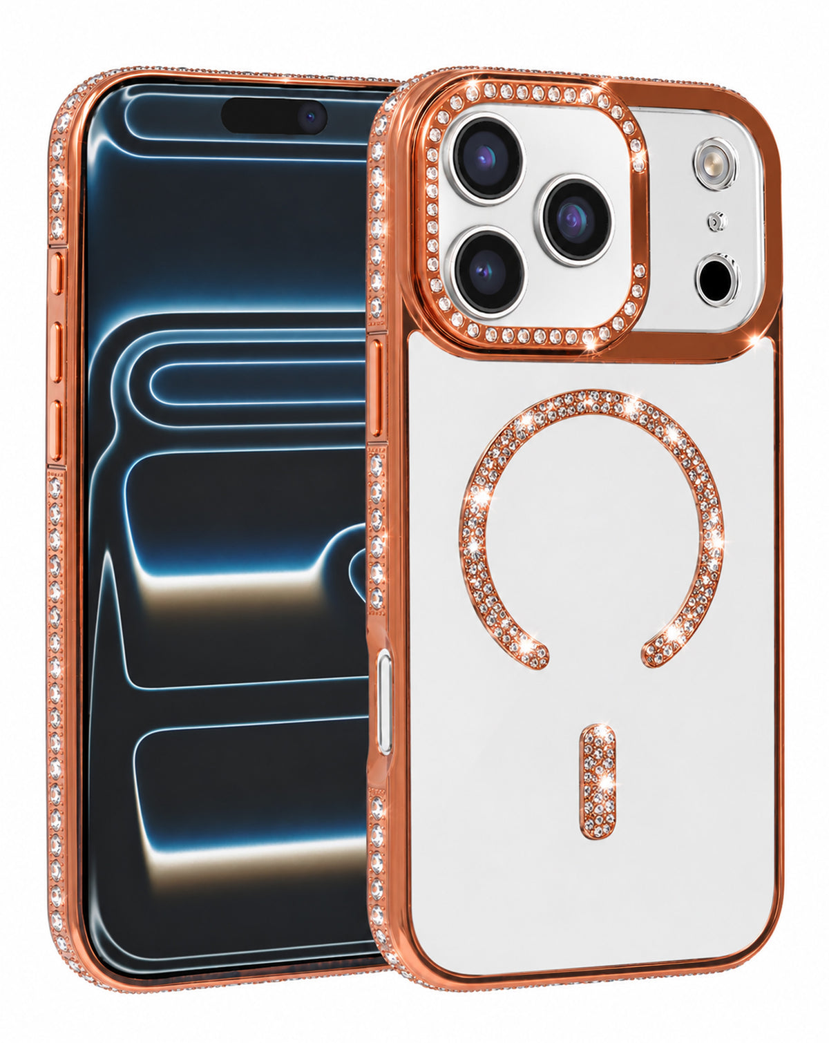 Magnetic Crystal Clear Glitter Case for iPhone 17 Pro Max / 18 Pro Max — Orange