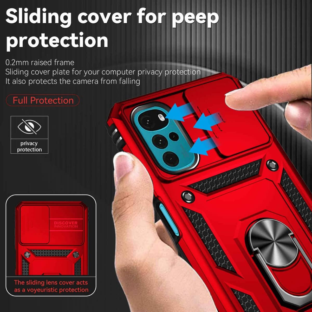Heavy-Duty Shockproof Camera-Protecting Case for Moto G22 — Red