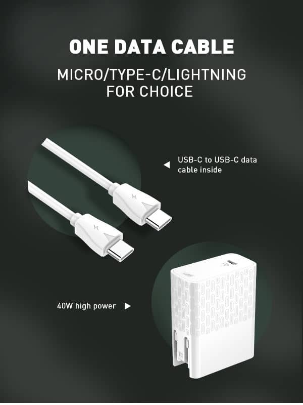 LDNIO A1405C QC3.0+PD USB-C Wall Charger /w USB-C to Lightning Non-MFI Cable — 3ft, 40W