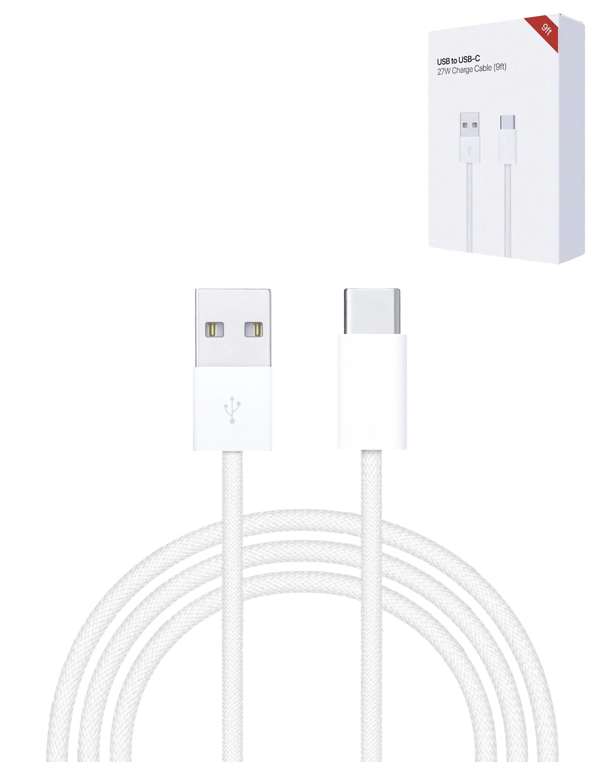 USB-A to USB-C Fast Charging Data Cable — 9ft, 27W