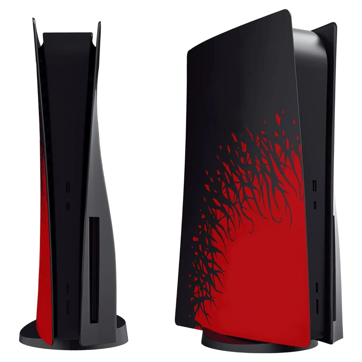Faceplate Cover for PlayStation 5 Disc Edition — Black & Red, 2 Piece Set, NO Logo