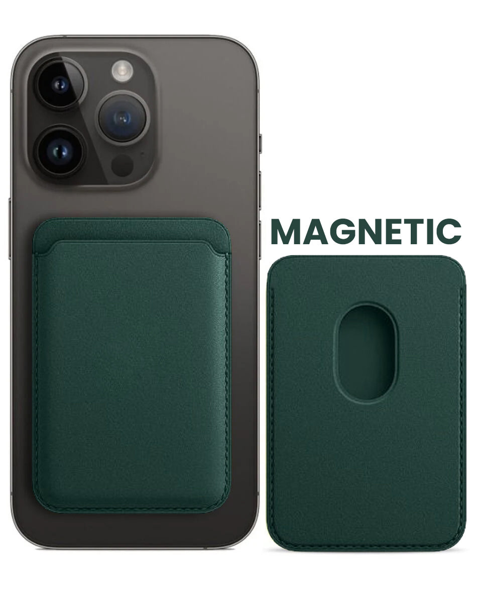 Leather Magnetic Card Wallet Holder - Green