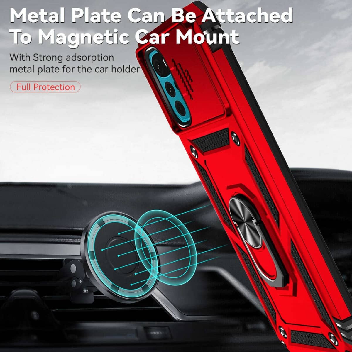 Heavy-Duty Shockproof Camera-Protecting Case for Moto G22 — Red