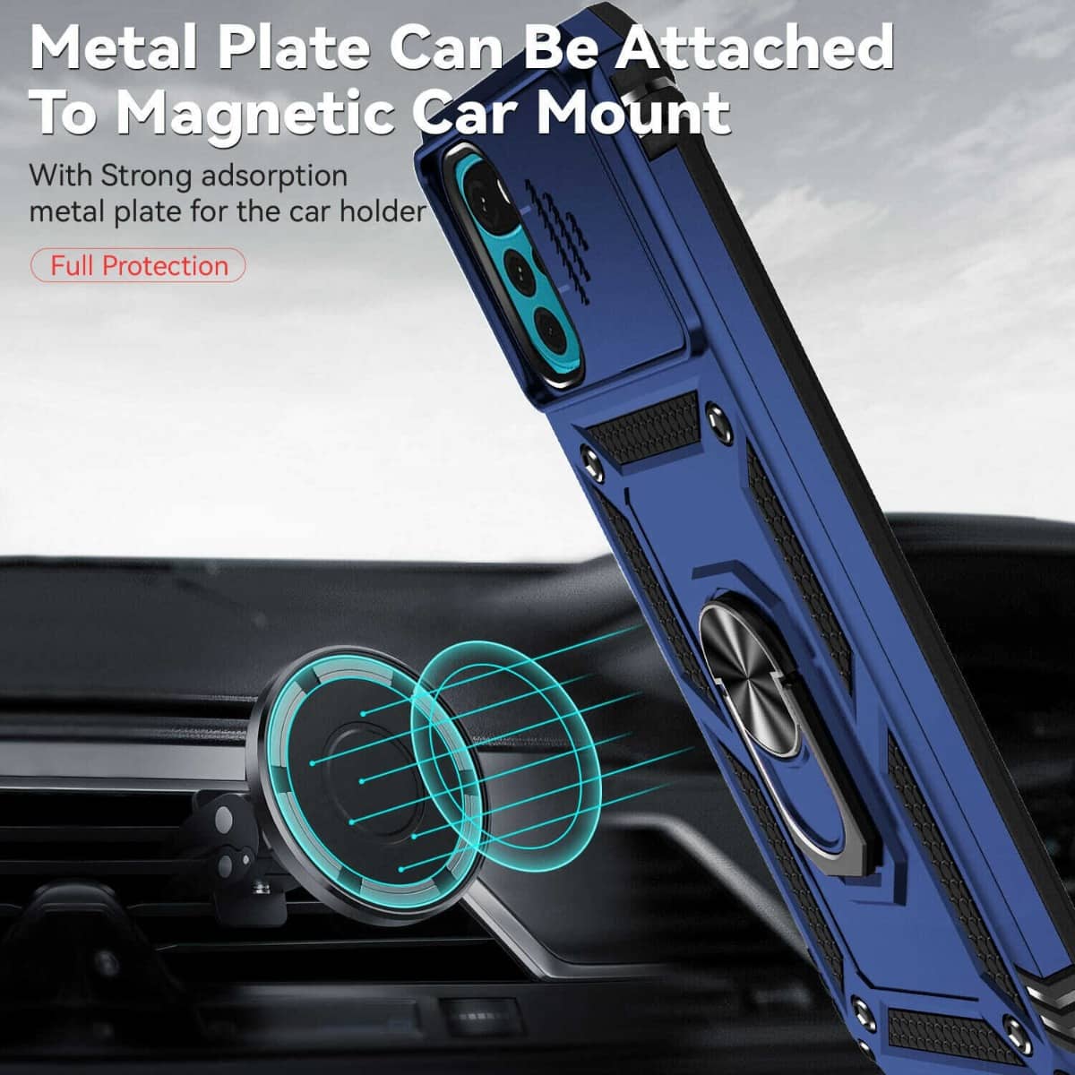 Heavy-Duty Shockproof Camera-Protecting Case for Moto G22 — Blue