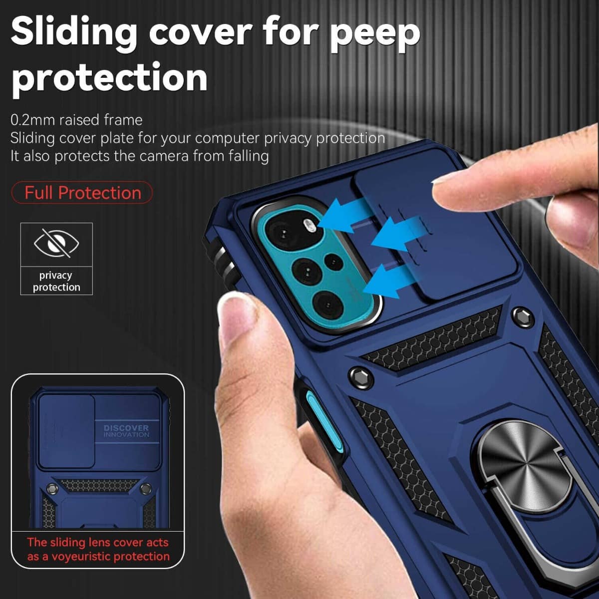 Heavy-Duty Shockproof Camera-Protecting Case for Moto G22 — Blue