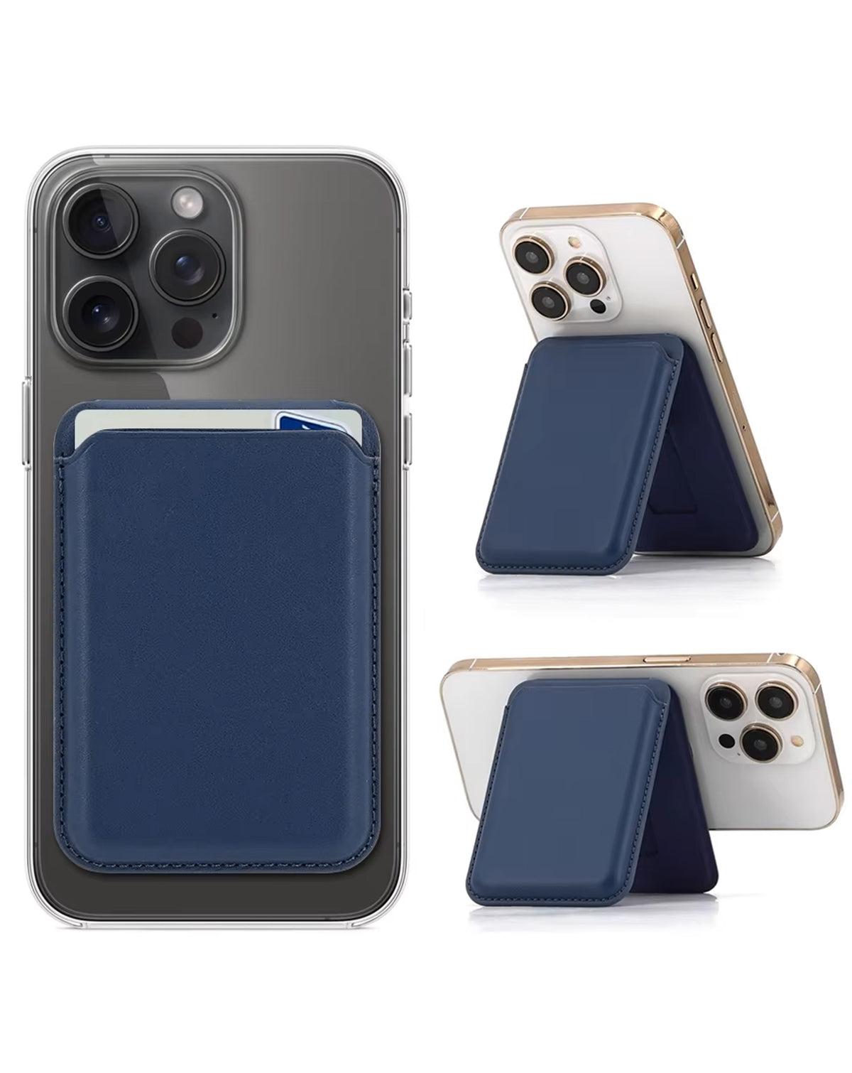 Magnetic Leather Phone Wallet Stand with IC Chip — Blue