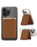 Magnetic Leather Phone Wallet Stand with IC Chip — Brown