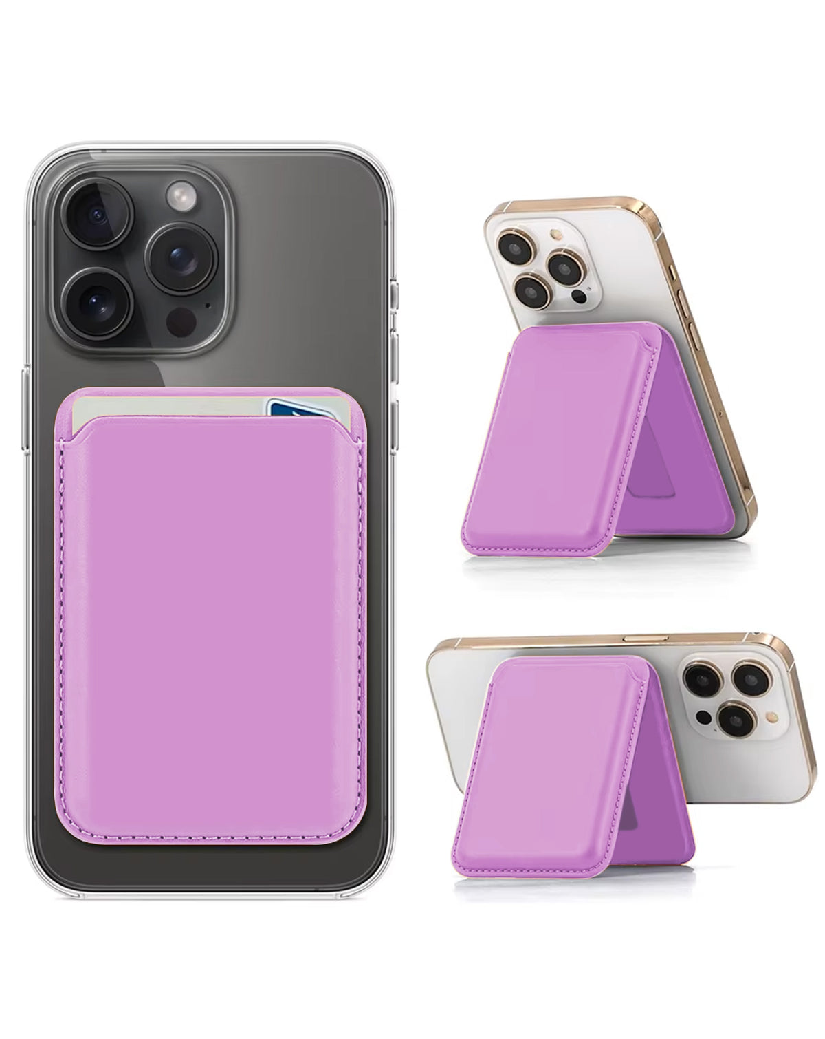 Magnetic Leather Phone Wallet Stand with IC Chip — Lilac