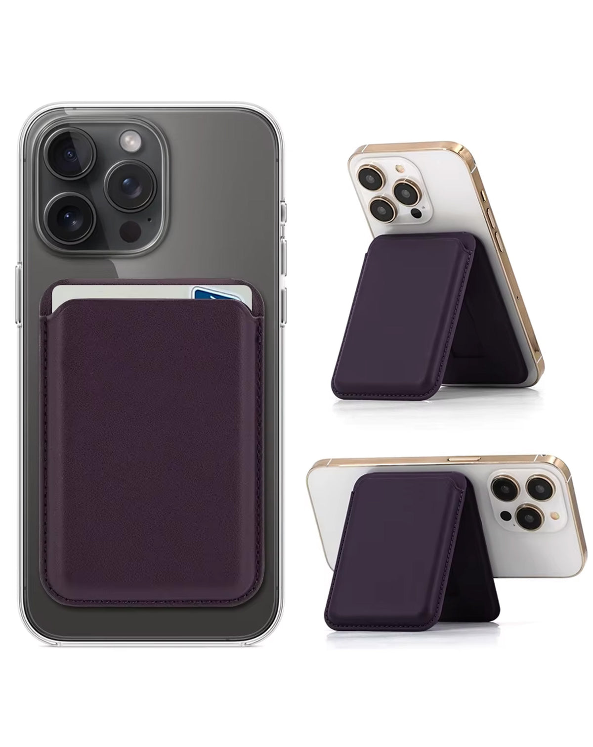 Magnetic Leather Phone Wallet Stand with IC Chip — Purple