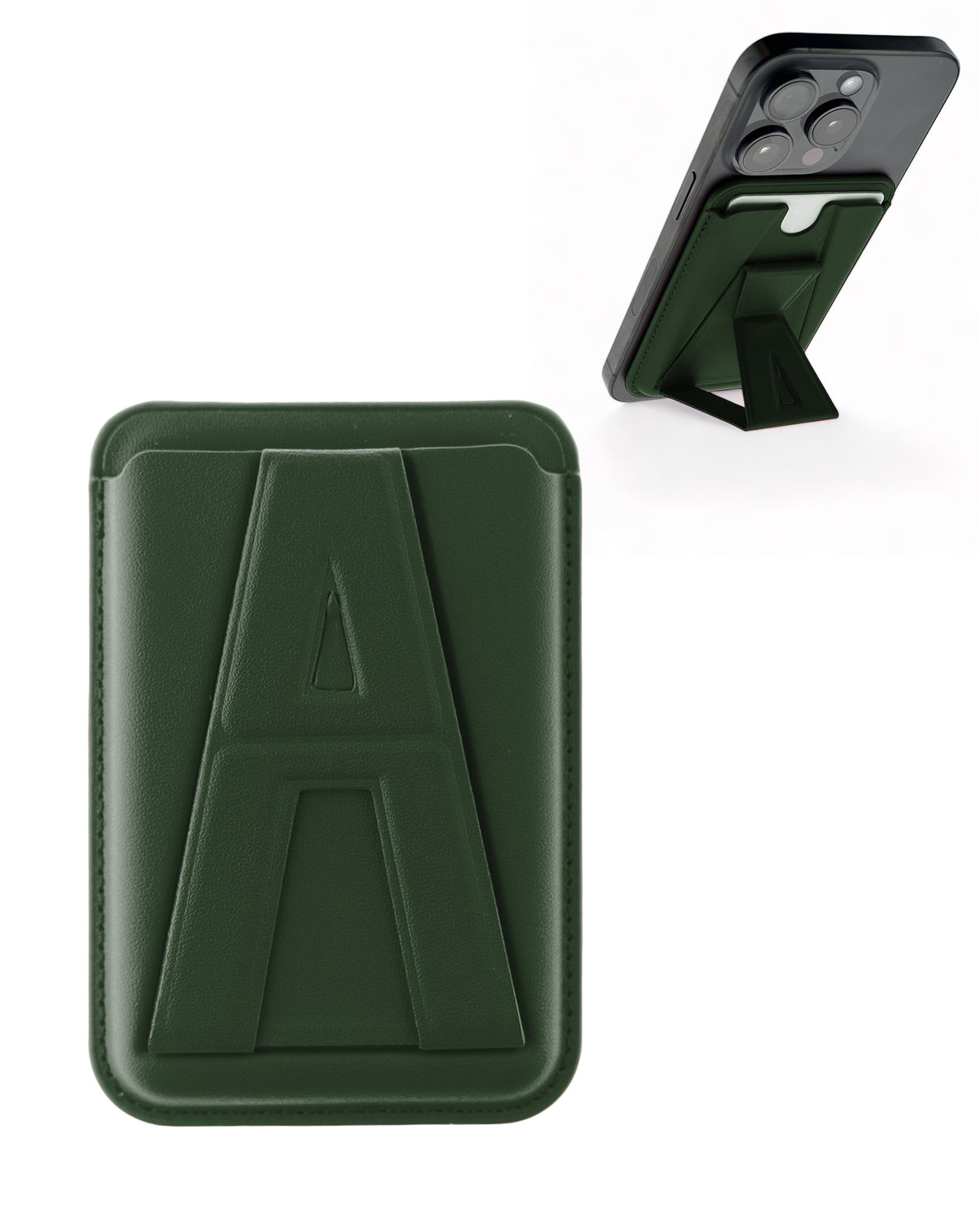 A Design Leather Magnetic Card Wallet Holder with Stand - Green