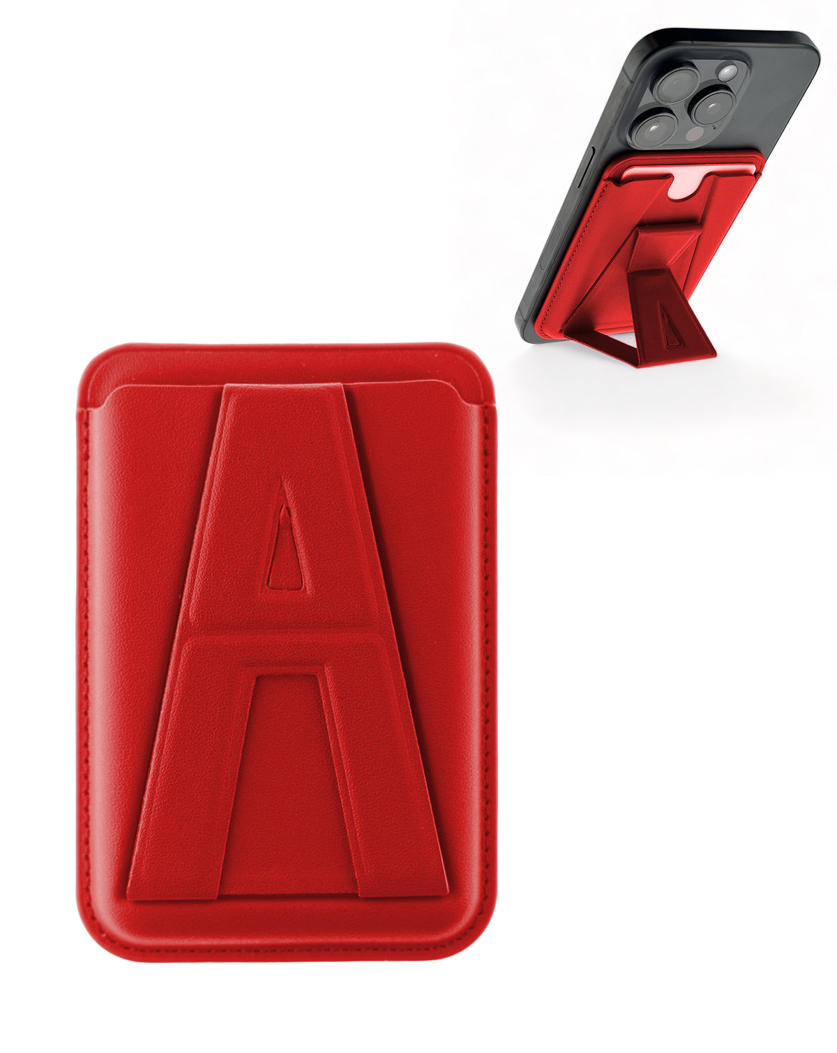 A Design Leather Magnetic Card Wallet Holder with Stand - Red