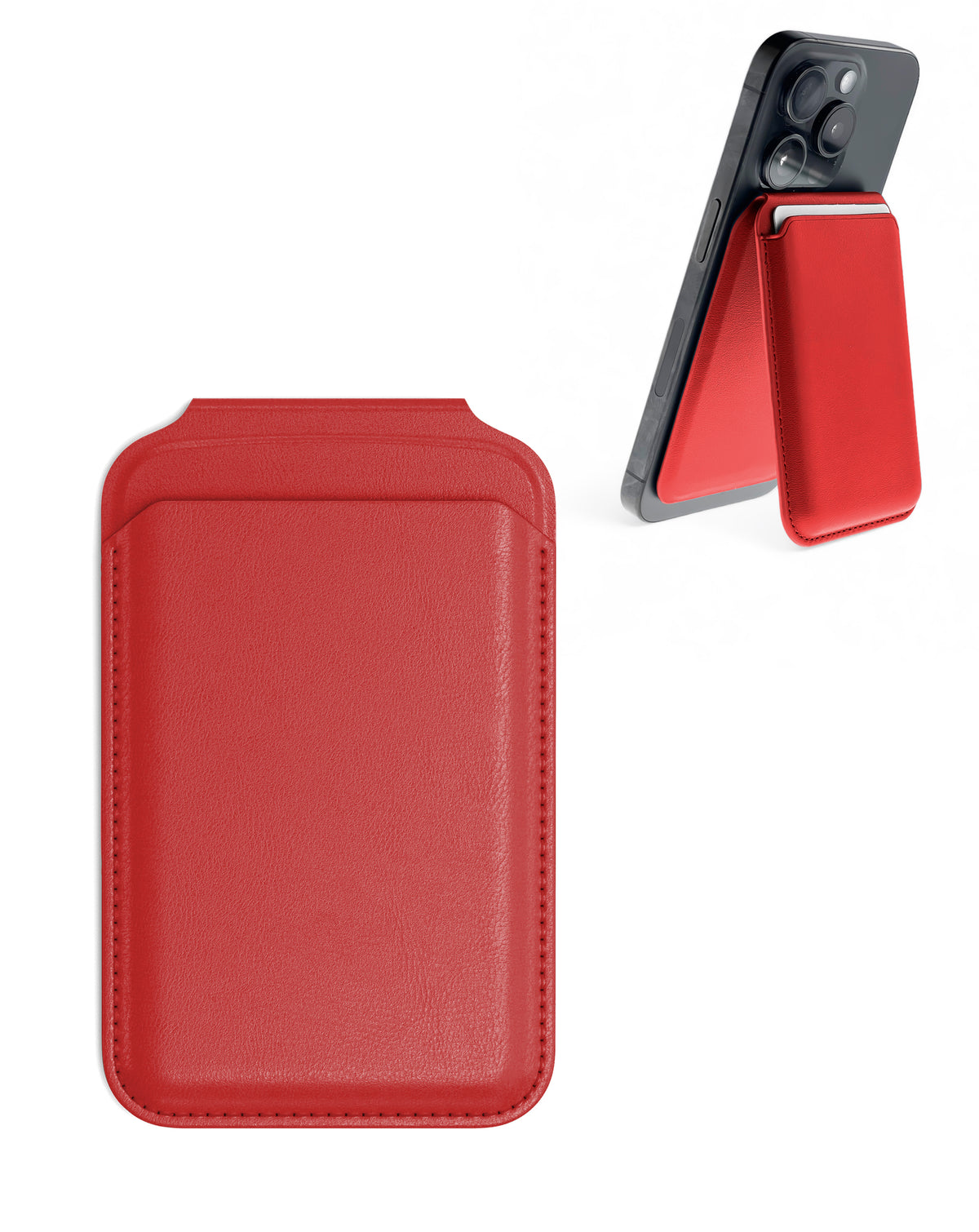 Leather Magnetic Card Wallet Holder with Stand - Red