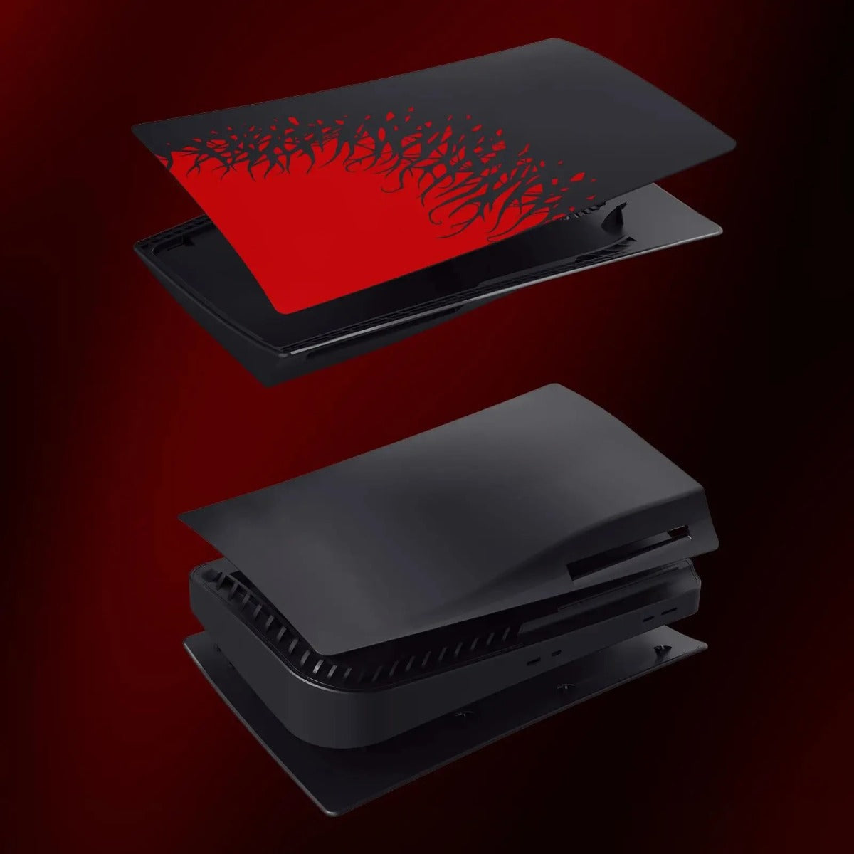 Faceplate Cover for PlayStation 5 Disc Edition — Black & Red, 2 Piece Set, NO Logo
