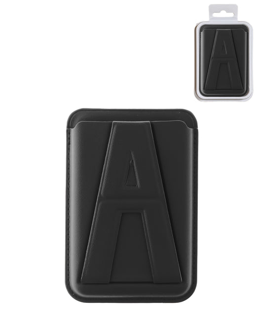 A Design Leather Magnetic Card Wallet Holder with Stand - Black