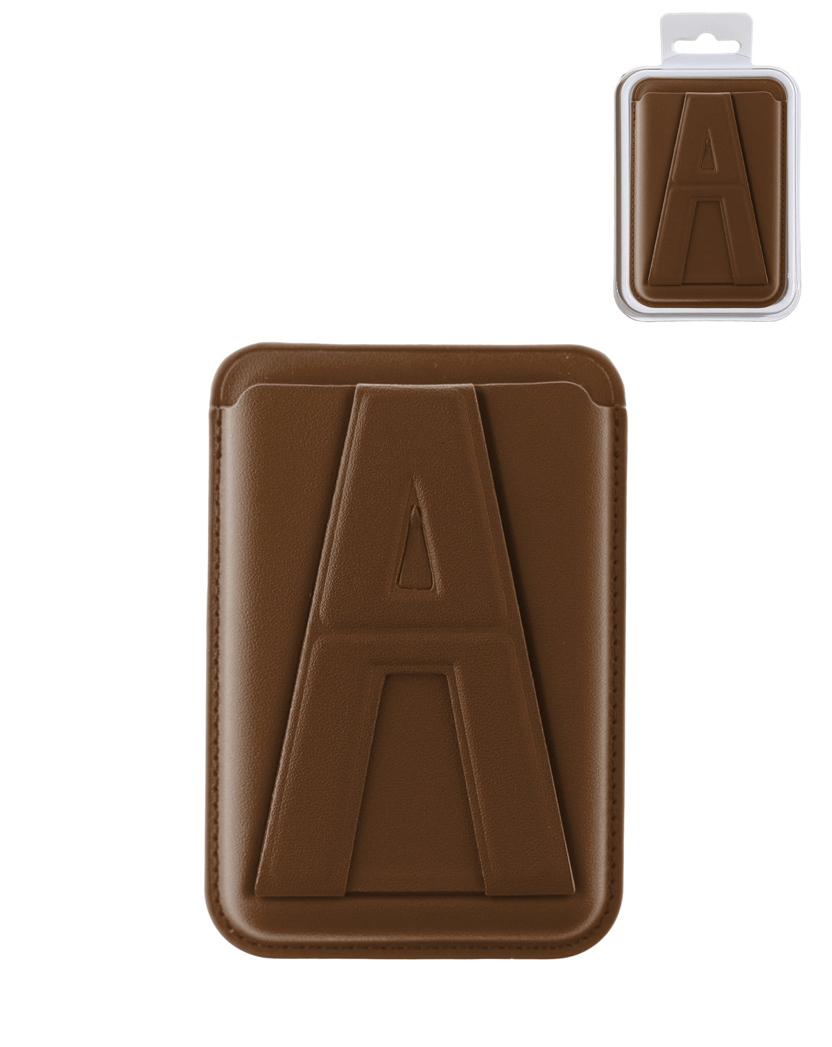 A Design Leather Magnetic Card Wallet Holder with Stand - Brown