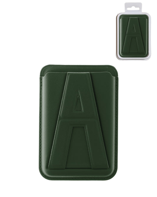 A Design Leather Magnetic Card Wallet Holder with Stand - Green