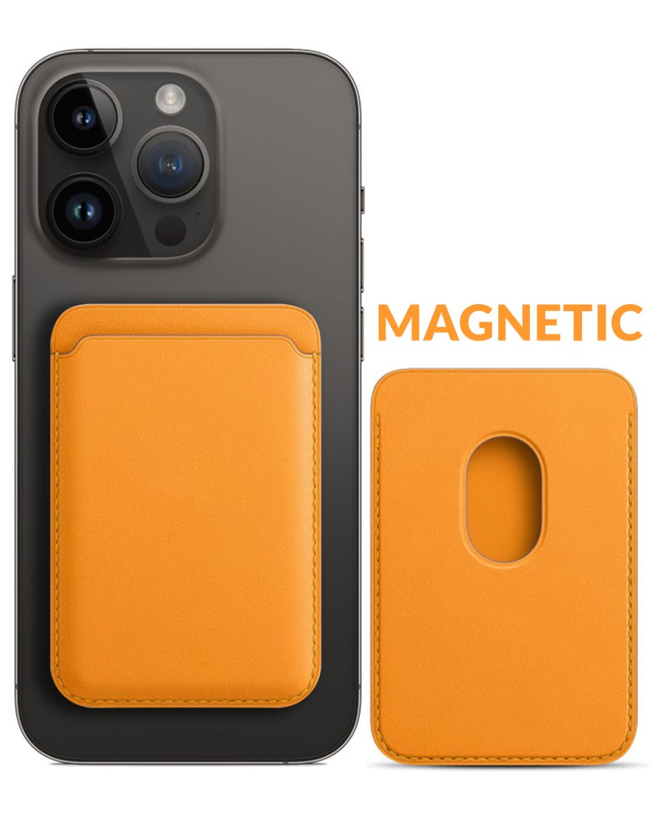 Leather Magnetic Card Wallet Holder - Orange